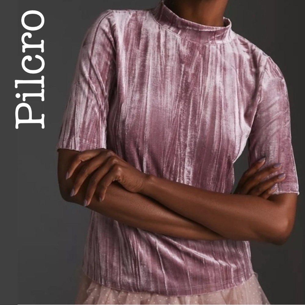 Anthropologie Pilcro Dusty Rose Mock Neck Velvet Shirt Size Medium